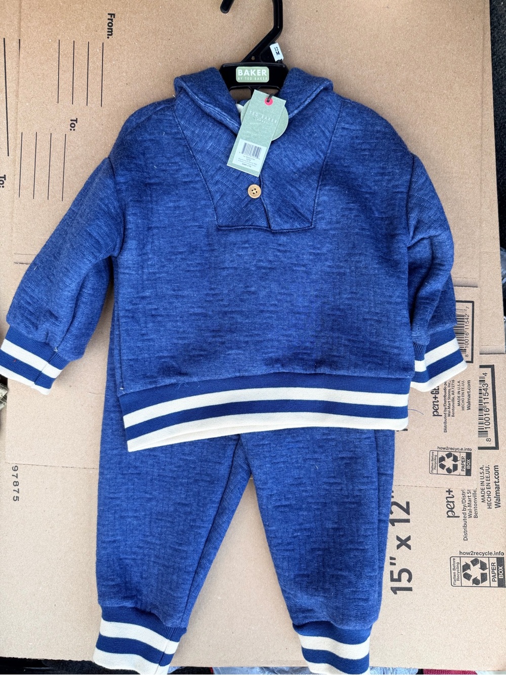 Ted Baker Blue Knit Hooded Top with Button Detail 12M